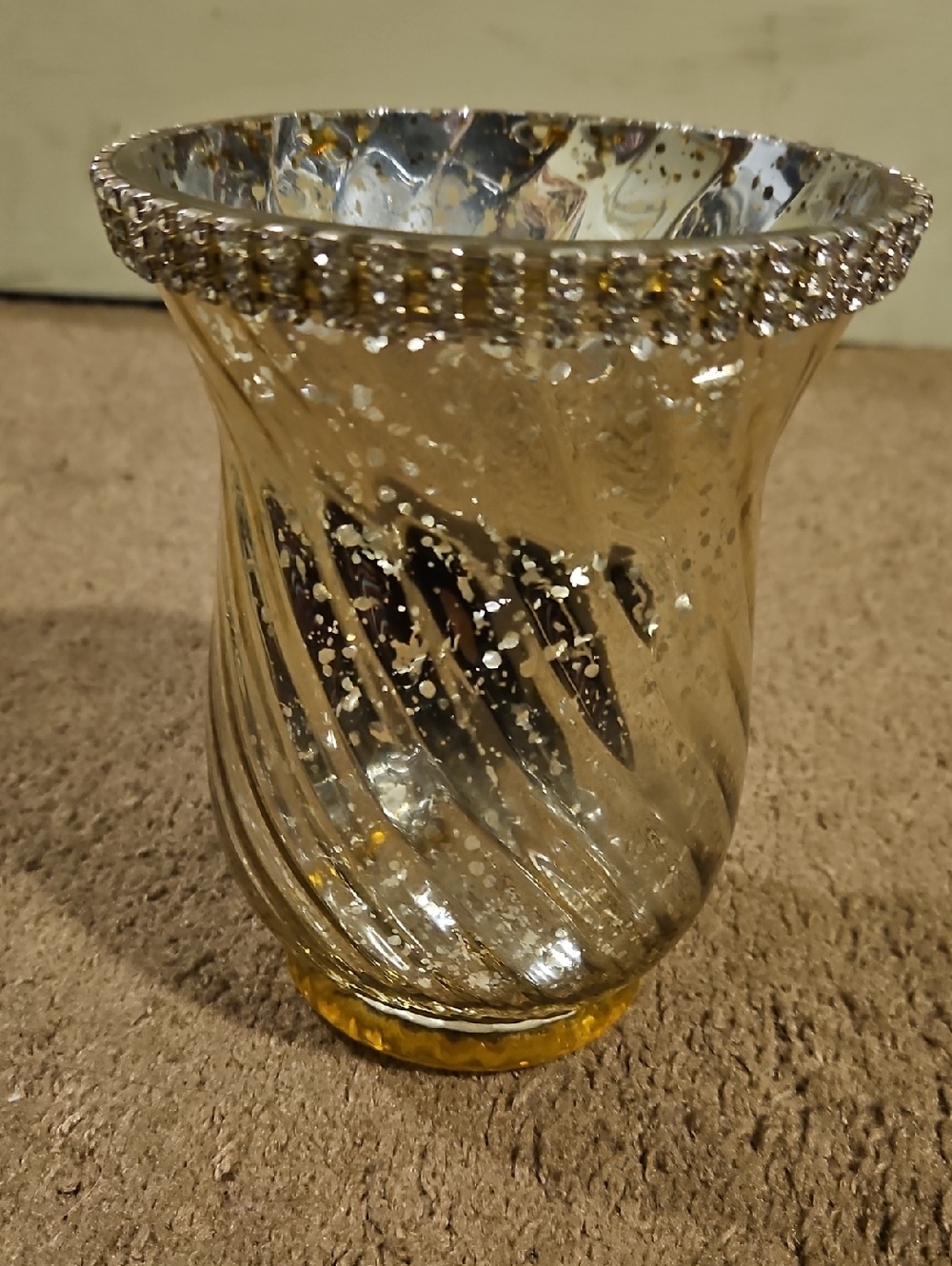 Mercury Glass Decorative Vase/Hurricane Candle Holder with Gold Accents